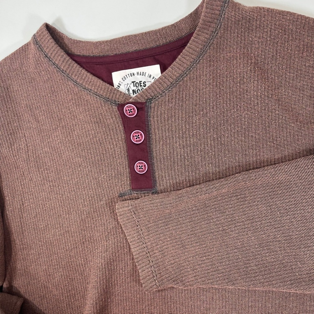 Toes On The Nose Henley Shirt Mens XXL Brown Long Sleeve Heavy Cotton Surf